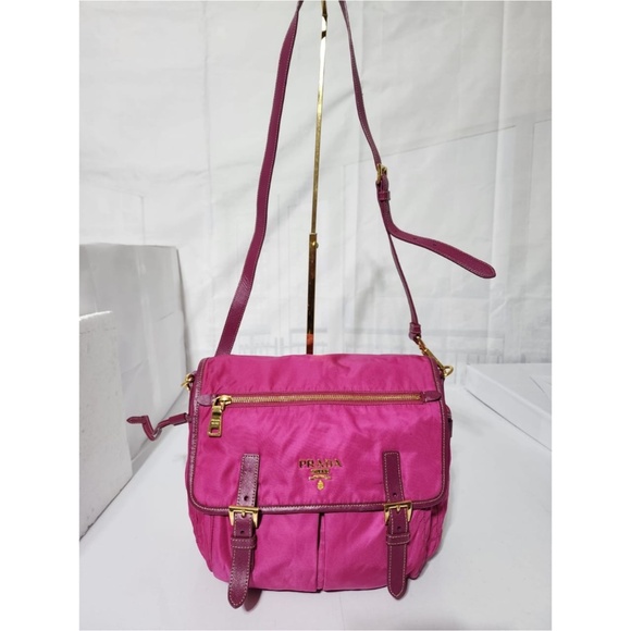 Authentic PRADA Tessuto Nylon Saffiano Messenger Bag Pink - Picture 1 of 14